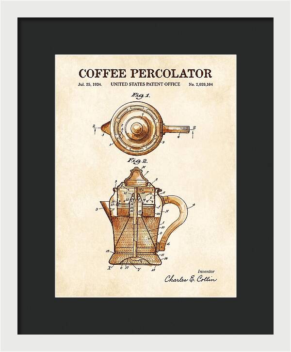 Coffee Percolator Watercolor Patent Us2020104a