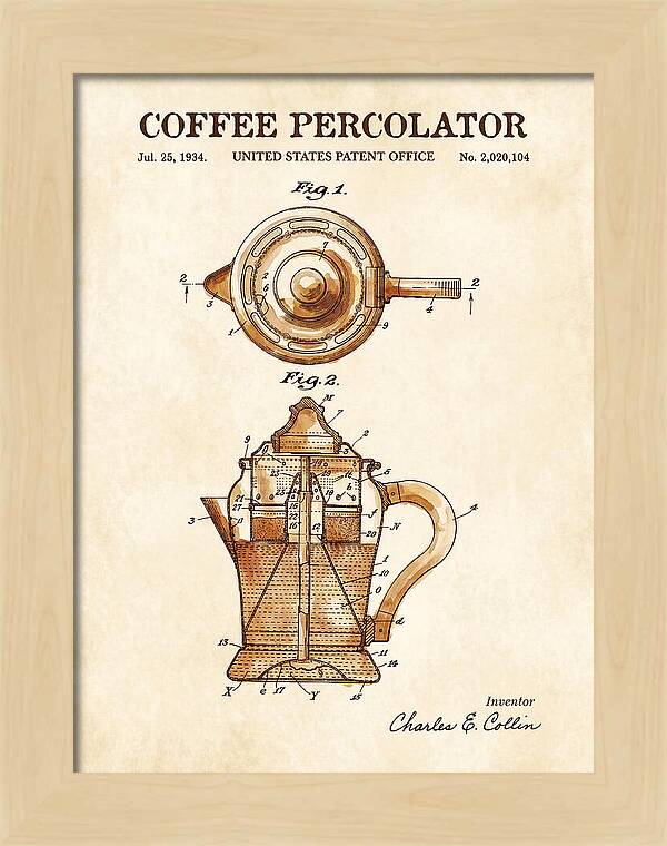 Coffee Percolator Watercolor Patent Us2020104a
