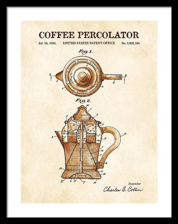 Coffee Percolator Watercolor Patent Us2020104a