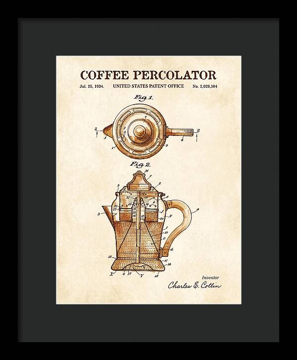 Coffee Percolator Watercolor Patent Us2020104a