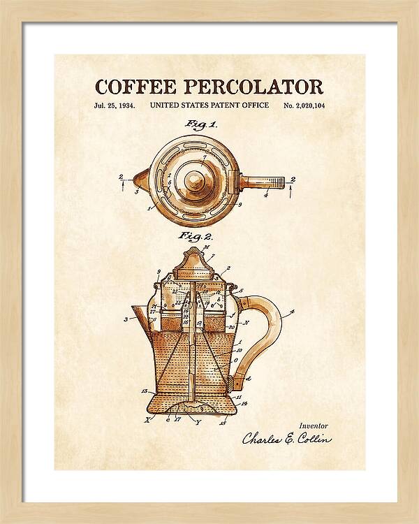 Coffee Percolator Watercolor Patent Us2020104a