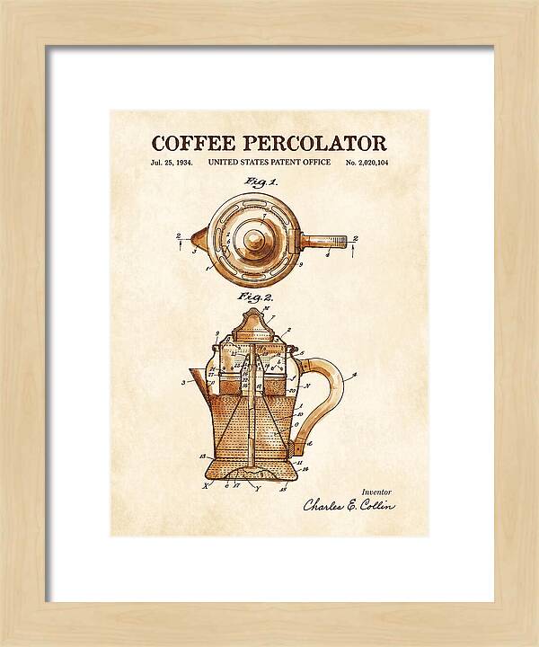 Coffee Percolator Watercolor Patent Us2020104a
