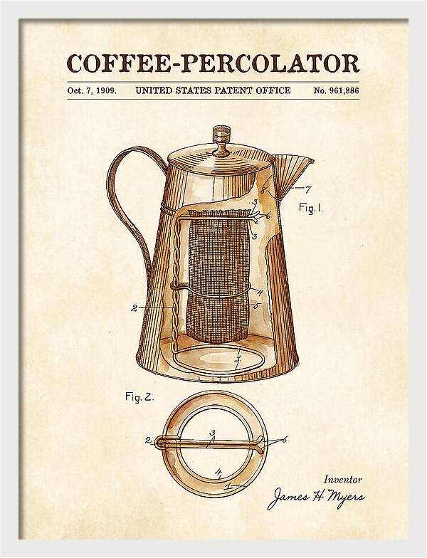 Coffee Percolator Watercolor Patent Us961886a