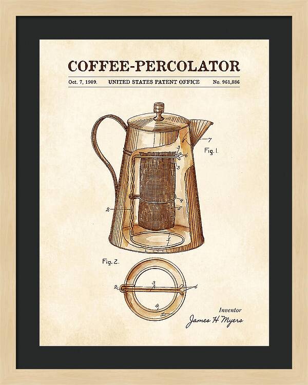 Coffee Percolator Watercolor Patent Us961886a