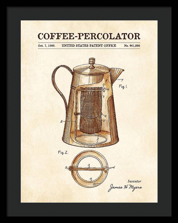 Coffee Percolator Watercolor Patent Us961886a