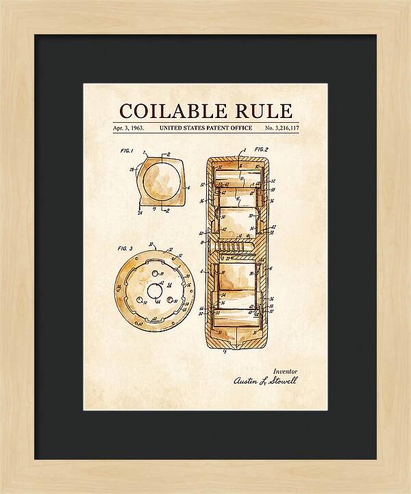 Coilable Tape Rule Watercolor Patent Us3216117a
