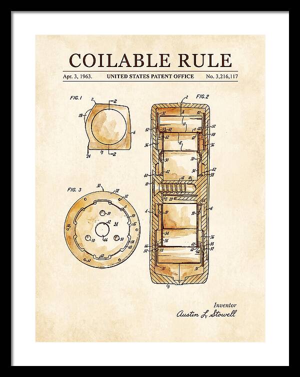 Coilable Tape Rule Watercolor Patent Us3216117a