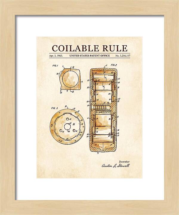 Coilable Tape Rule Watercolor Patent Us3216117a