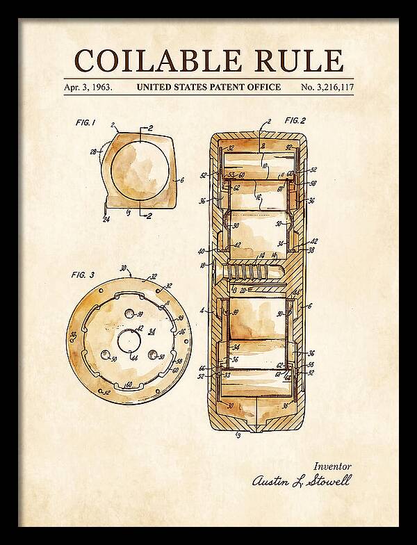 Coilable Tape Rule Watercolor Patent Us3216117a