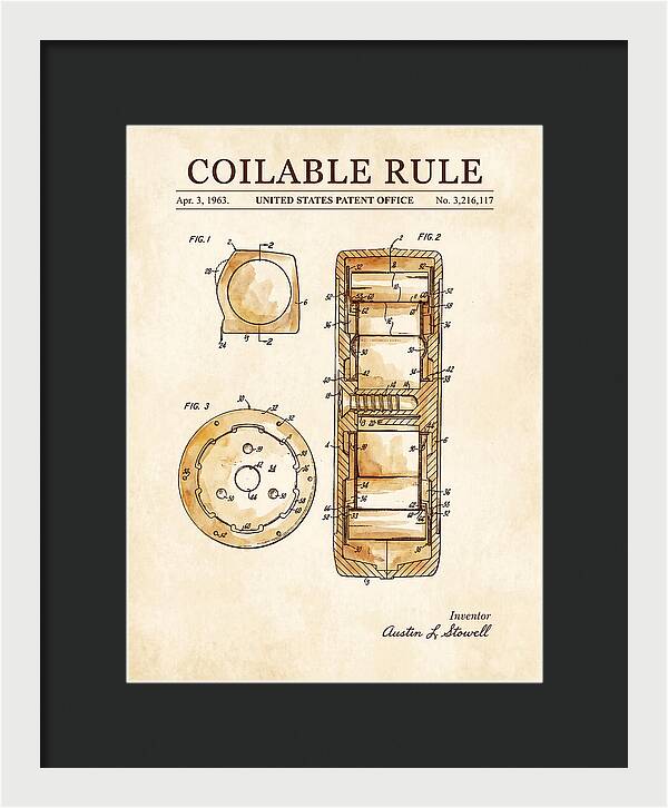 Coilable Tape Rule Watercolor Patent Us3216117a