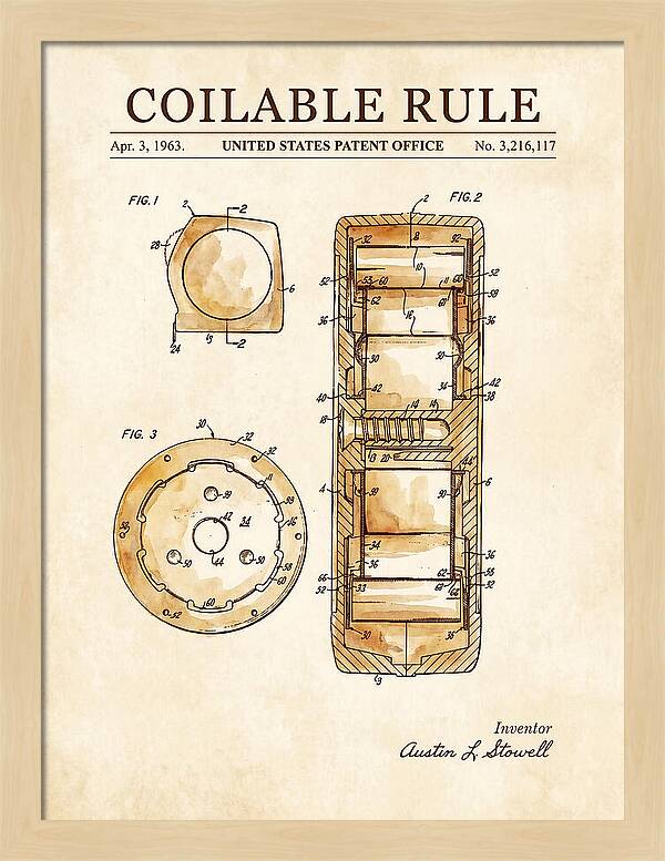 Coilable Tape Rule Watercolor Patent Us3216117a