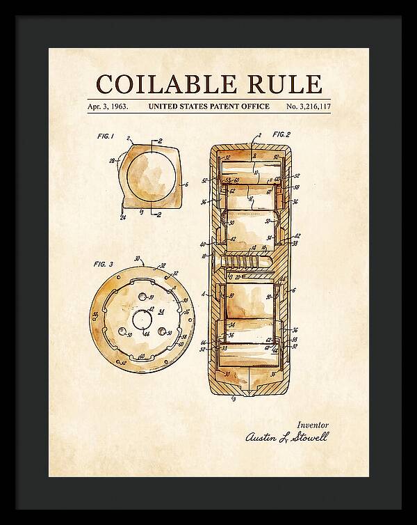 Coilable Tape Rule Watercolor Patent Us3216117a
