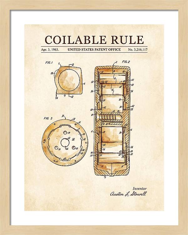 Coilable Tape Rule Watercolor Patent Us3216117a