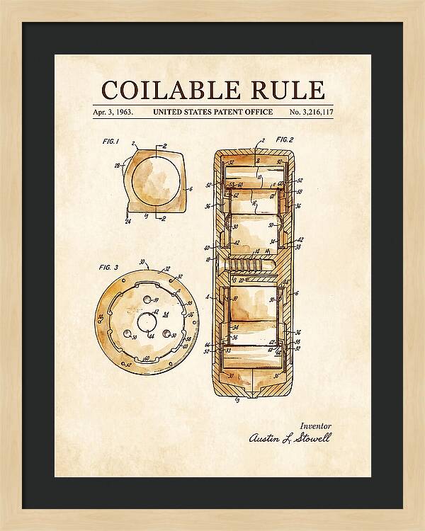 Coilable Tape Rule Watercolor Patent Us3216117a