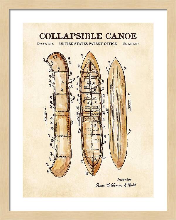 Collapsible Canoe Watercolor Patent Us1971037a