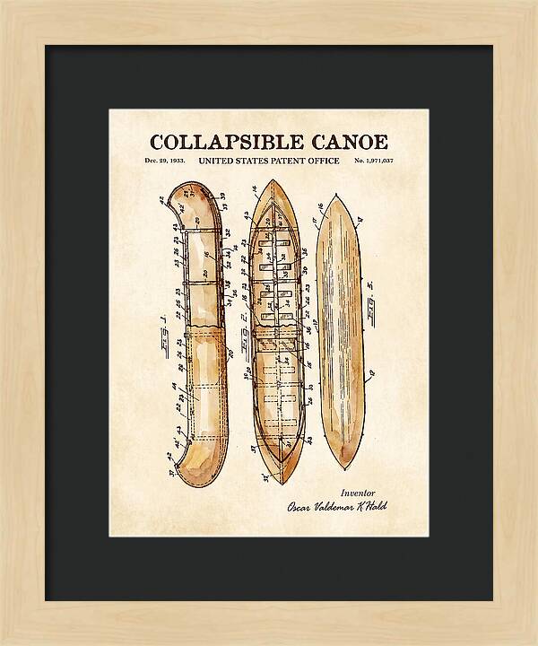 Collapsible Canoe Watercolor Patent Us1971037a