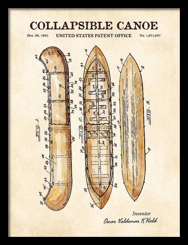 Collapsible Canoe Watercolor Patent Us1971037a