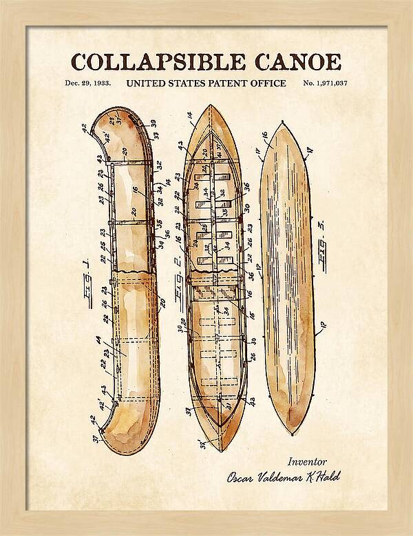 Collapsible Canoe Watercolor Patent Us1971037a