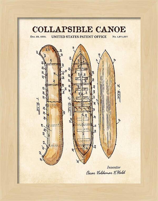 Collapsible Canoe Watercolor Patent Us1971037a