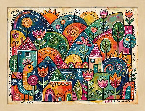 Colorful Abstract Folk Landscape
