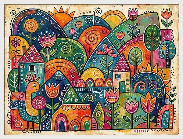 Colorful Abstract Folk Landscape