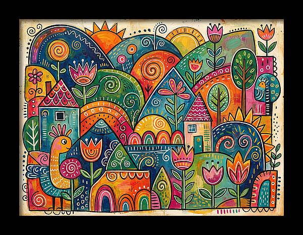 Colorful Abstract Folk Landscape