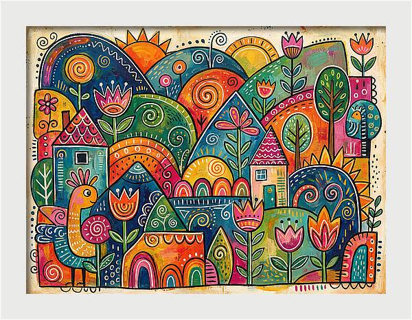 Colorful Abstract Folk Landscape