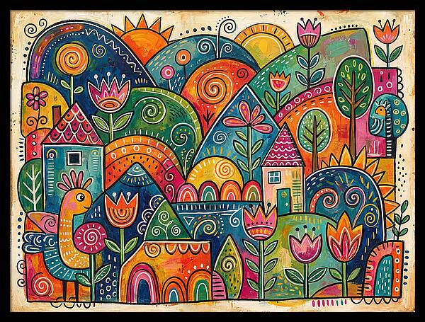 Colorful Abstract Folk Landscape
