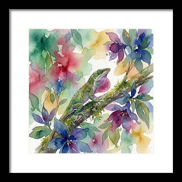 Colorful Anole Among Blossoms