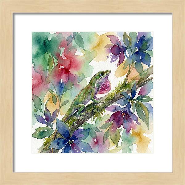 Colorful Anole Among Blossoms