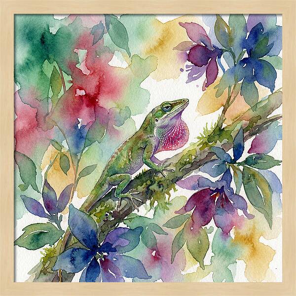 Colorful Anole Among Blossoms