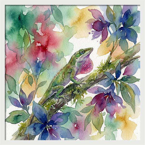 Colorful Anole Among Blossoms