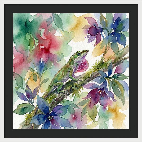 Colorful Anole Among Blossoms