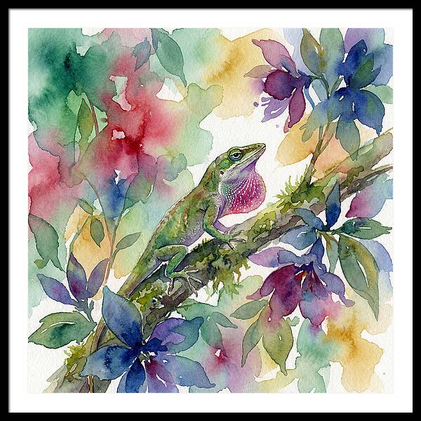 Colorful Anole Among Blossoms
