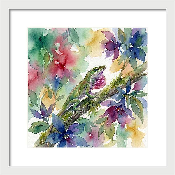 Colorful Anole Among Blossoms
