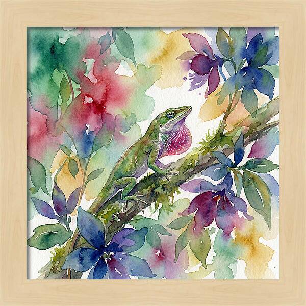Colorful Anole Among Blossoms