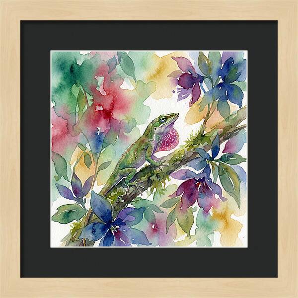 Colorful Anole Among Blossoms
