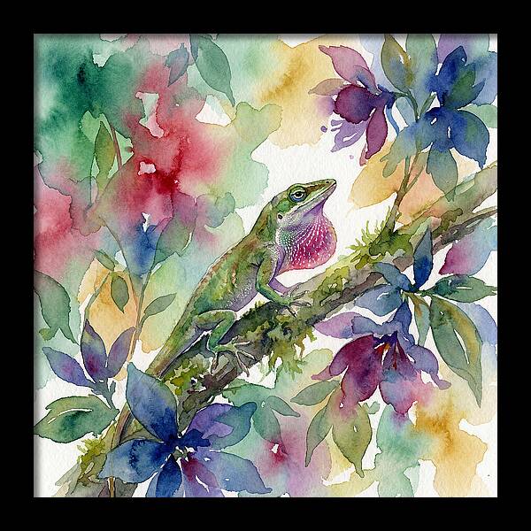 Colorful Anole Among Blossoms