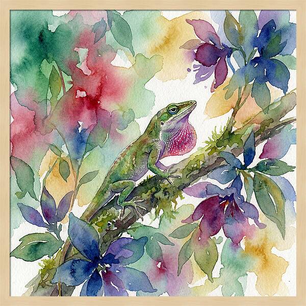 Colorful Anole Among Blossoms