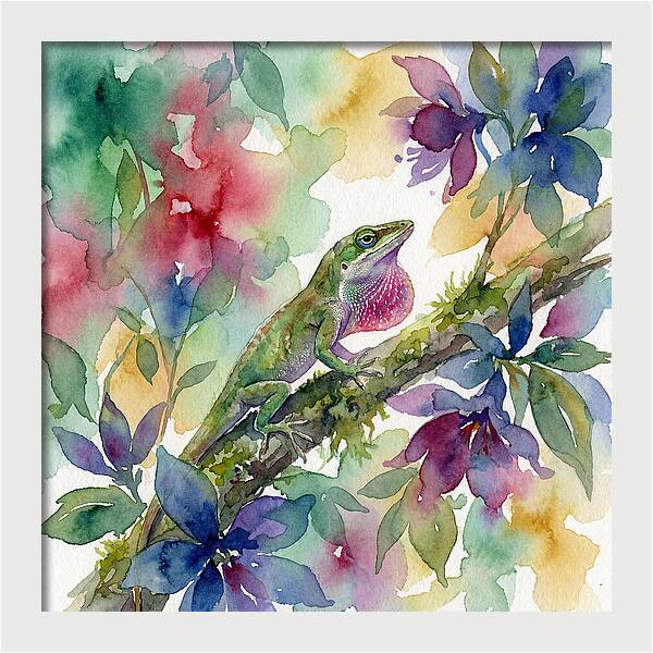 Colorful Anole Among Blossoms