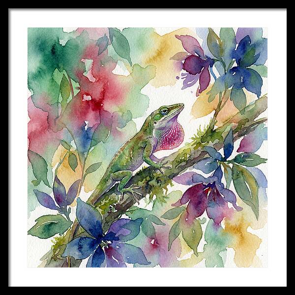 Colorful Anole Among Blossoms