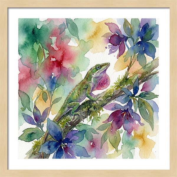 Colorful Anole Among Blossoms