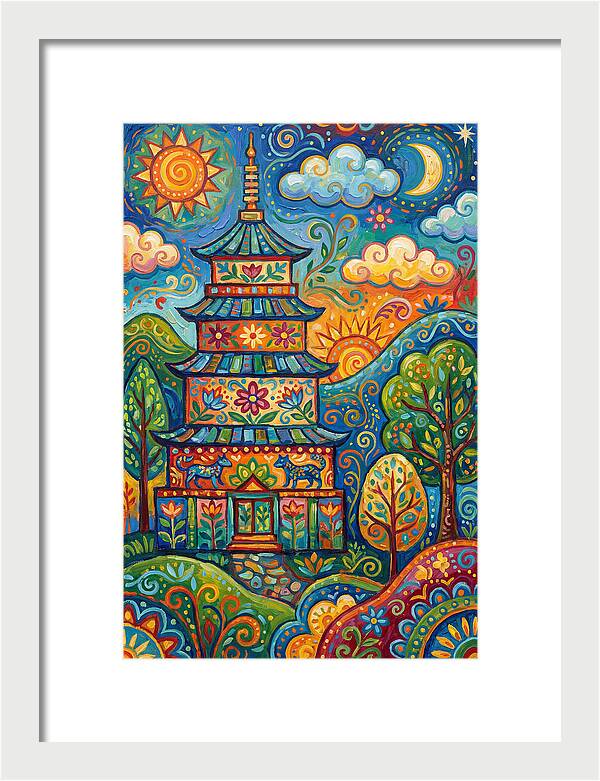 Colorful Asian Pagoda Landscape