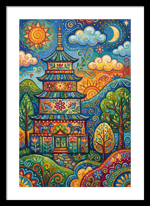 Colorful Asian Pagoda Landscape
