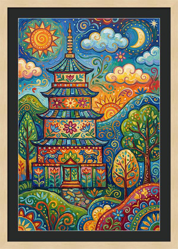 Colorful Asian Pagoda Landscape