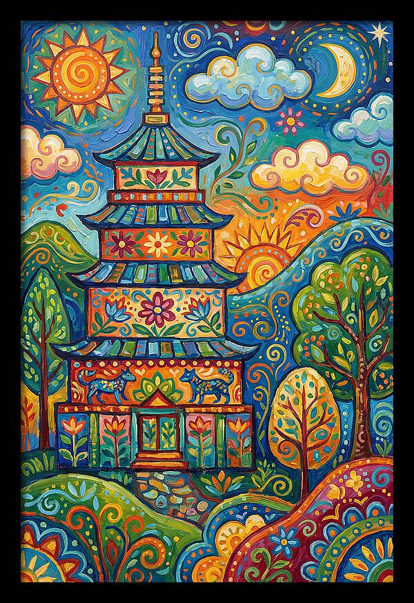 Colorful Asian Pagoda Landscape