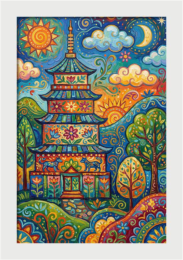 Colorful Asian Pagoda Landscape