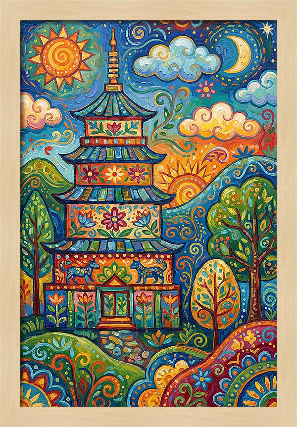 Colorful Asian Pagoda Landscape