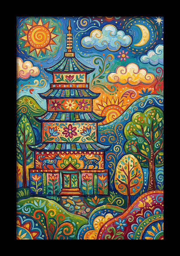 Colorful Asian Pagoda Landscape