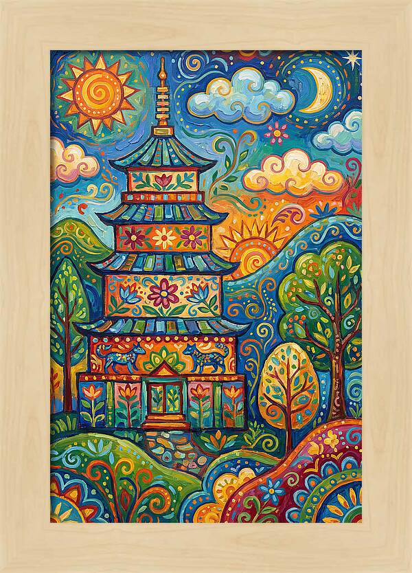 Colorful Asian Pagoda Landscape